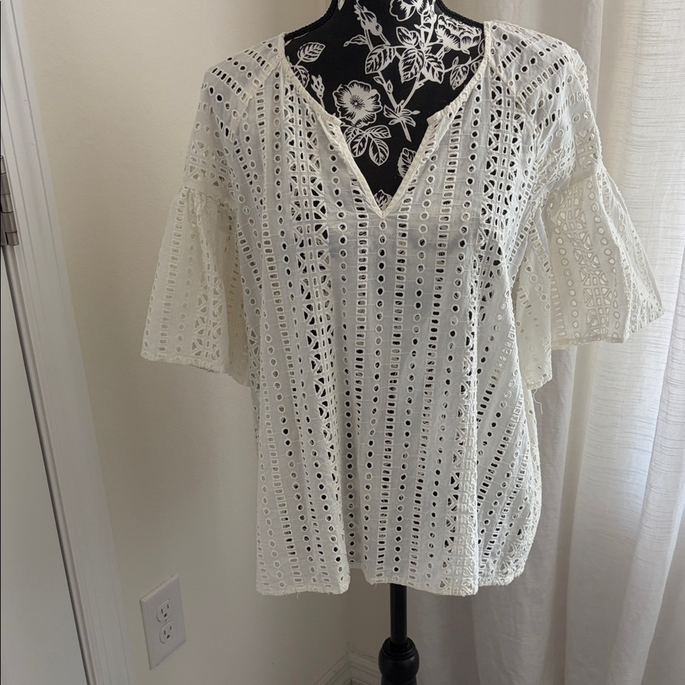 Vince Camuto Ivory Eyelet Top